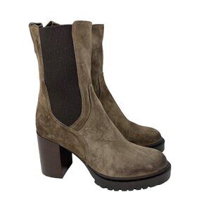 Emanuele Crasto Womens Boots Brown Suede Leather Mid Calf Elastic Italy US 11